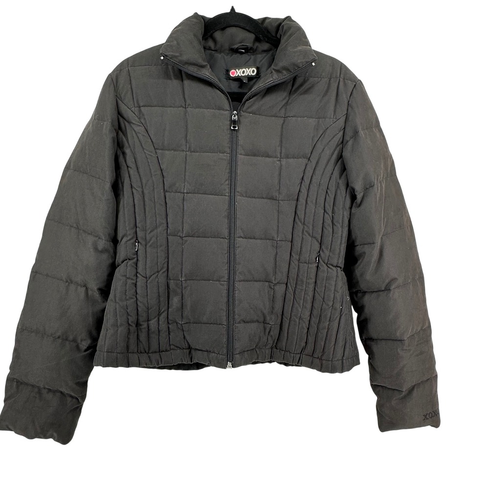 XOXO Women's Black Puffer Jacket‎ Quilted Zip Front Full Zip Short Size L
